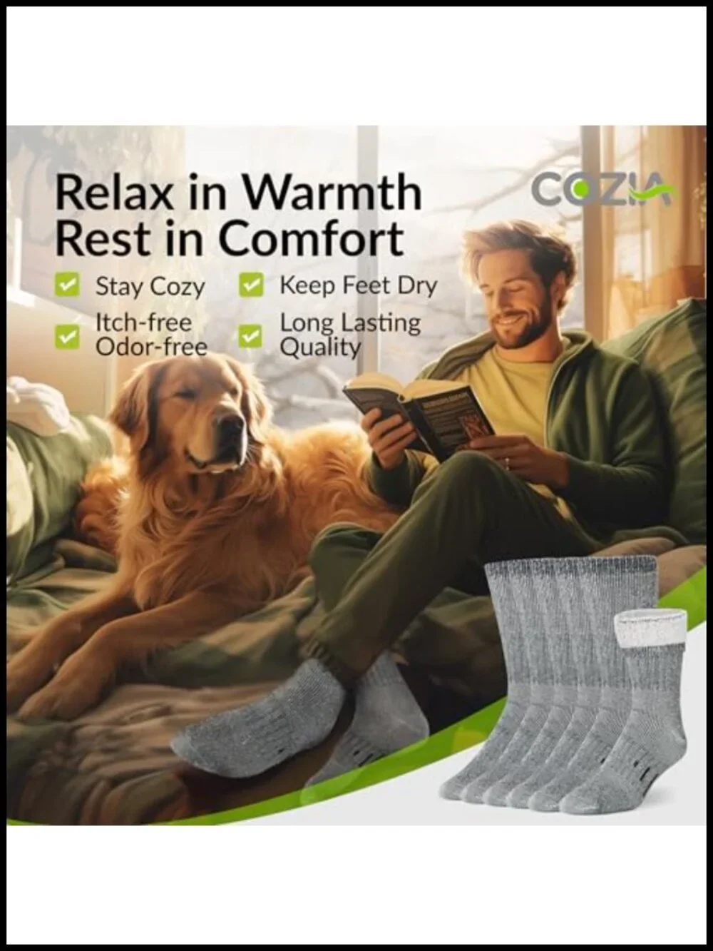 Cozy Merino Wool Thermal Socks for Men Women, Winter Warm Hiking Crew Socks